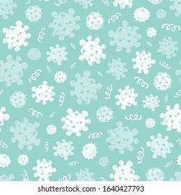 Vector aqua blue monochrome hand drawn corona virus germs seamless pattern. Suitable for gift wrap, textile and wallpaper.