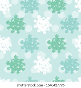 Vector aqua blue monochrome hand drawn corona virus germs seamless pattern 03. Suitable for gift wrap, textile and wallpaper.
