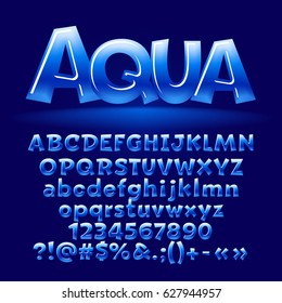 Vector aqua glossy letters, number, symbols. Contains graphic style