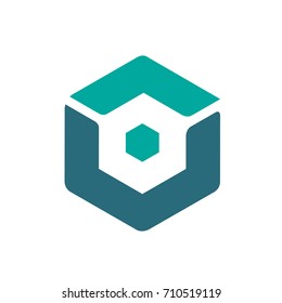 Vector Aqua Hexagon Dual Letter V O Logo