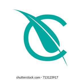 Vector Aqua Letter C Botanical Logo