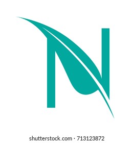 Vector Aqua Letter N Botanical Logo