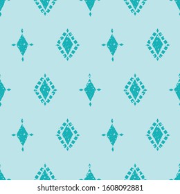 Vector aqua and light blue diamond pattern background. Vector seamless geometric design with irregular painterly effect. Great for wellness, summer, sport products, packaging, home decor, stationery