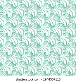 Vector aqua rows of cockles clam seashells repeat pattern. Suitable for gift wrap, textile and wallpaper.