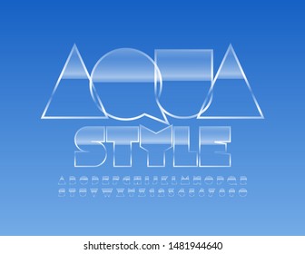 Vector Aqua Style Uppercase Alphabet. Transparent creative Font. Glass Letters and Numbers set