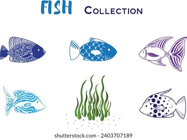 Colección de peces vector aquarelle marina