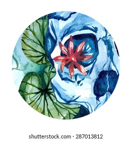 Vector aquarelle skull with lotus in the river