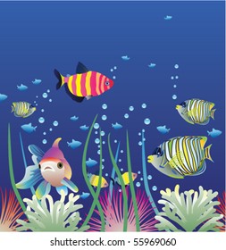 vector aquarium and colorful fishes