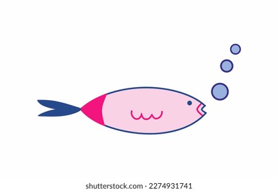 Vector aquarium fish silhouette illustration. Colorful cartoon flat aquarium fish icon for your design