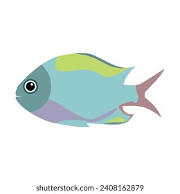 Vector aquarium fish silhouette illustration. Colorful cartoon flat aquarium fish  colorful sea fish