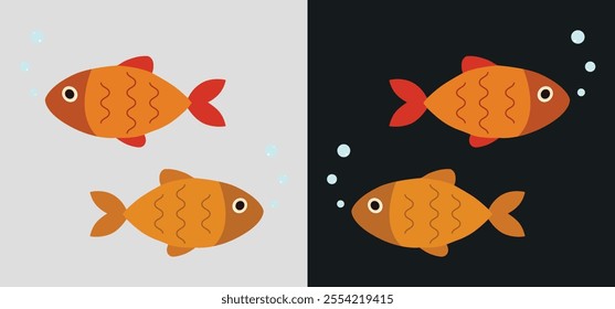 Vector aquarium fish silhouette illustration. Colorful cartoon flat aquarium fish icon for your design.