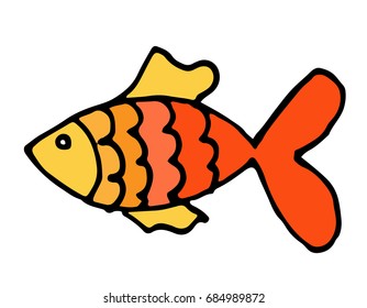 Vector aquarium fish silhouette illustration. Colorful cartoon aquarium fish icon for your design.