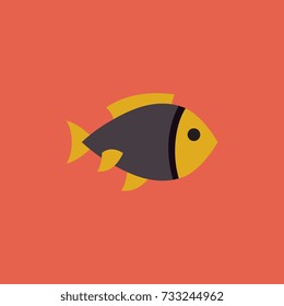 Vector aquarium fish silhouette illustration. Colorful cartoon flat aquarium fish icon for your design.