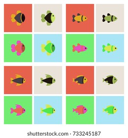 Vector aquarium fish silhouette illustration vector stock collection