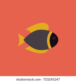 Vector aquarium fish silhouette illustration. Colorful cartoon flat aquarium fish icon for your design.
