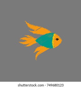 Vector aquarium fish silhouette illustration. Colorful cartoon flat aquarium fish icon for your design in Hatching style