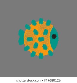 Vector aquarium fish silhouette illustration. Colorful cartoon flat aquarium fish icon for your design in Hatching style