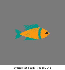 Vector aquarium fish silhouette illustration. Colorful cartoon flat aquarium fish icon for your design in Hatching style