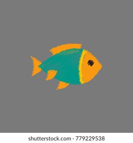 Vector aquarium fish silhouette illustration. Colorful cartoon flat aquarium fish icon for your design in Hatching style
