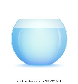 Vector aquarium. Fishbowl isolated. With blue water. Glass.Vector bowl aquarium isolated. Empty fishbowl.
