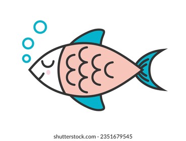 Vector aquarium happy cute fish with bubble on white color background.