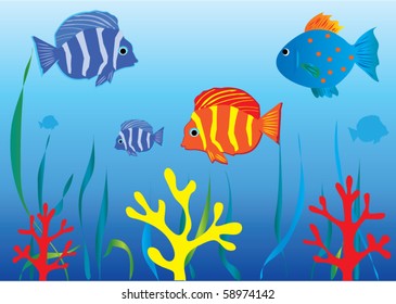 vector aquarium with tropical fishes