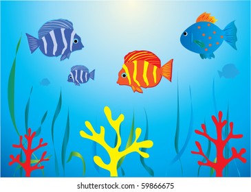 vector aquarium with tropical fishes
