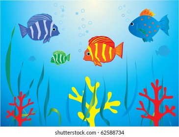 vector aquarium with tropical fishes