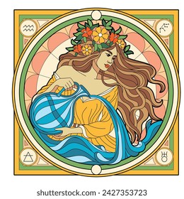 Vector Aquarius Astrological Zodiac Signs Illustration Isolated