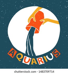 Vector aquarius original design. Water pouring from a jug. Can be used for poster, greeting card, birthday party, invitation. Vector illustration