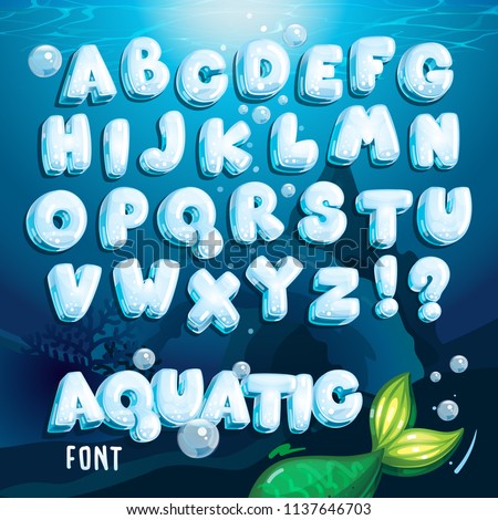 vector aquatic font. Cartoon water letters alphabet 