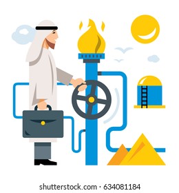 Vector Arab Gas Industry. Flat style colorful Cartoon illustration.