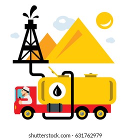 Vector Arab Oil Industry. Delivery Vehicles. Flat style colorful Cartoon illustration.