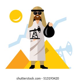Vector Arab Oil Industry. Flat style colorful Cartoon illustration.