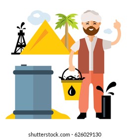 Vector Arab Oil Industry. Flat style colorful Cartoon illustration.