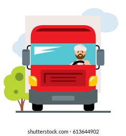 Vector Arab Truck Driver. Flat Style Colorful Cartoon Illustration.