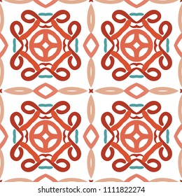 Vector arabesque pattern. Seamless flourish mandala background with colorful floral elements. Intricate ornate lines. Arabic decorative design. Square tile. Symmetrical ornament. Oriental illustration
