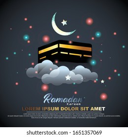 vector Arabic calligraphy ramadan kareem combined with shiny crescent moon, beautiful gold star, galaxy background very suitable for greeting cards, banners and other uses.