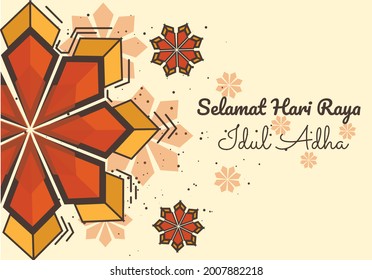 Vector of Arabic Eid al-Adha greeting with Islamic pattern. Selamat Hari Raya Idul Adha is the meaning of Happy Eid Al Adha in Indonesian. flat background. vector illustration. good for greeting card