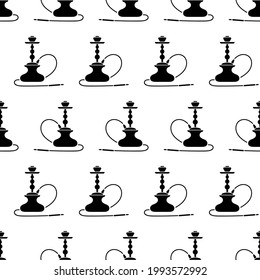 Vector Arabic Hookah Silhouette Seamless Pattern Isolated on White Background.