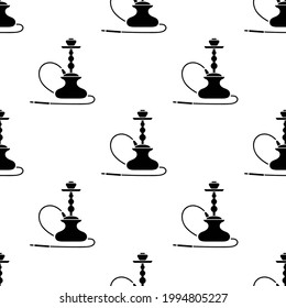Vector Arabic Hookah Silhouette Seamless Pattern Isolated on White Background.