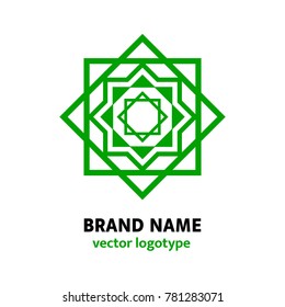 Vector Arabic logo. Green islamic logotype. Geometric emblem, brand or company name. Star of David vector icon with simple text. Jewish symbol concept.