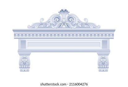 Vector arch. Antique vintage frame. Classic white baroque portal. Antique greek roman wall architecture. Stone palace design element. Ancient building interior style with scroll. Old pillar arch frame