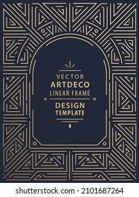 Vector Arch Art Deco Line Border. Modern Arabic Gold Frame, Decorative Geometric Label Frame. Linear Ornament Composition, Vintage. Use For Packaging, Branding, Decoration, Etc.