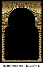 Vector arch. Cover for postcard, certificate, diploma. Golden vintage oriental arch frame