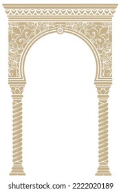 Vector arch. Cover for postcard, certificate, diploma. Golden vintage oriental arch frame