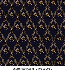 Arco de Vector quemado por el sol art deco geométrico patrón sin costuras de oro . Boda art decó, patrón de fiesta, adorno geométrico, estilo lineal con círculos. elemento de decoración de lujo sin fisuras