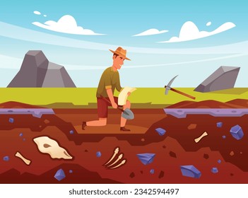 Vector archaeologist with excavation cartoon illustration