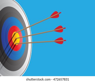 Vector archery and arrows on blue background illustration.