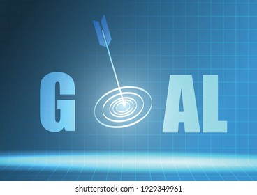 Vector : Archery target and arrow with GOAL on blue background